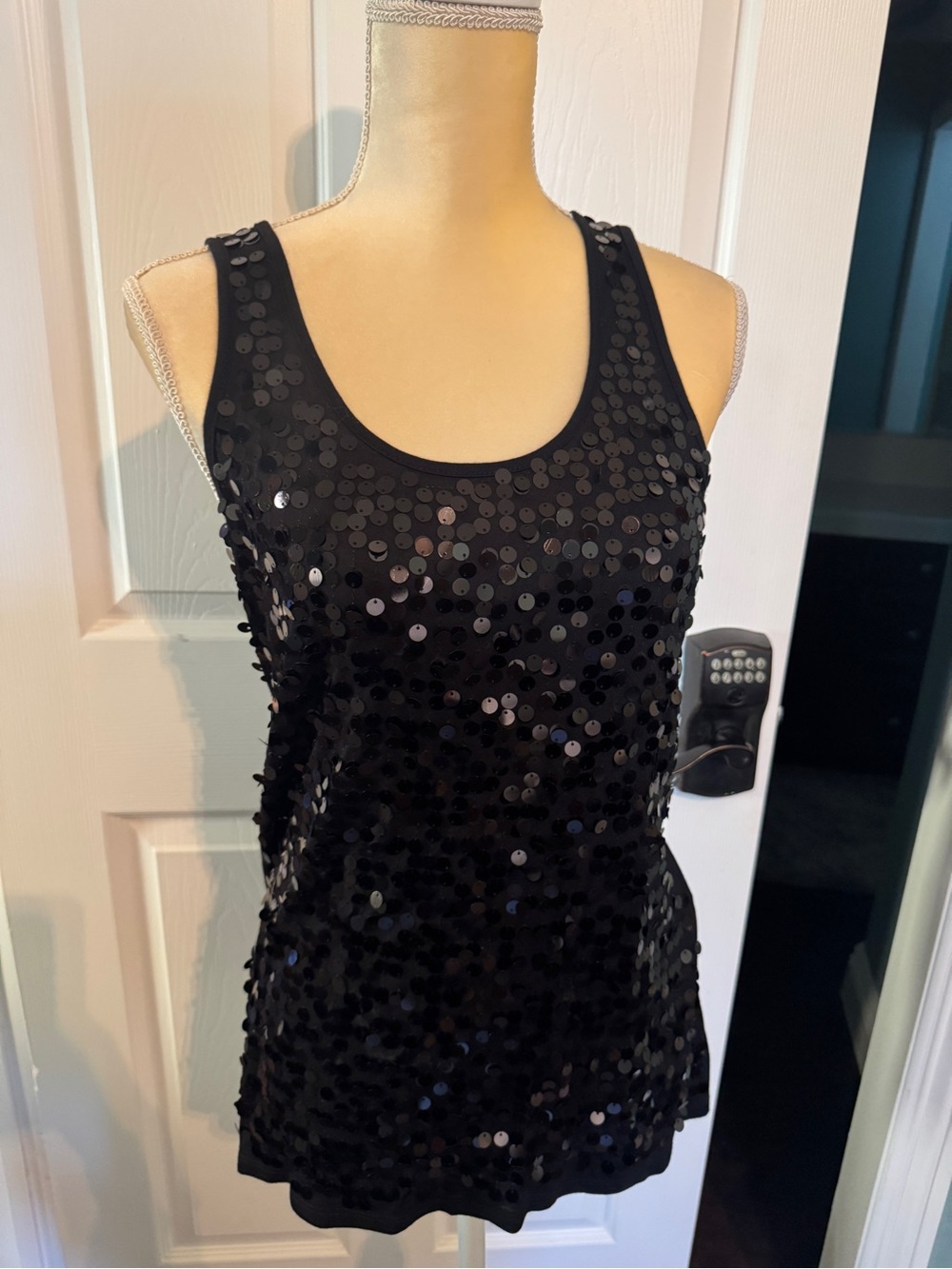 Eyeshadow Women’s Large Black Sequin Racerback Tank Top Party Holiday